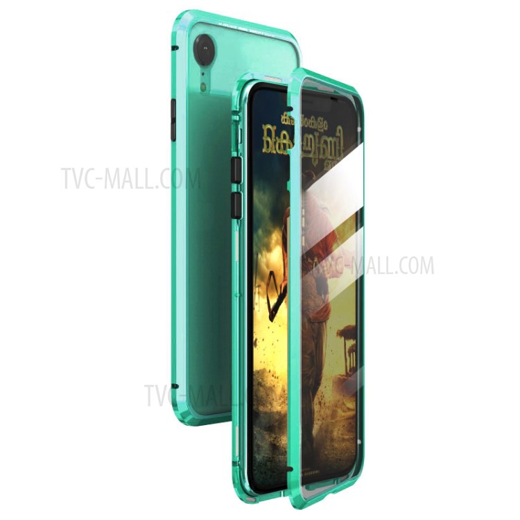 Magnetic Adsorption Glass + Metal Full Protection Case for iPhone XR 6.1 inch - Green-1