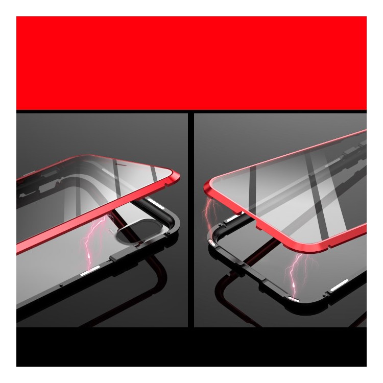Étui En Verre De Protection D'adsorption Magnétique De 360 degrés Pour Iphone XS Max 6,5 Pouces - Rouge / Noir-2