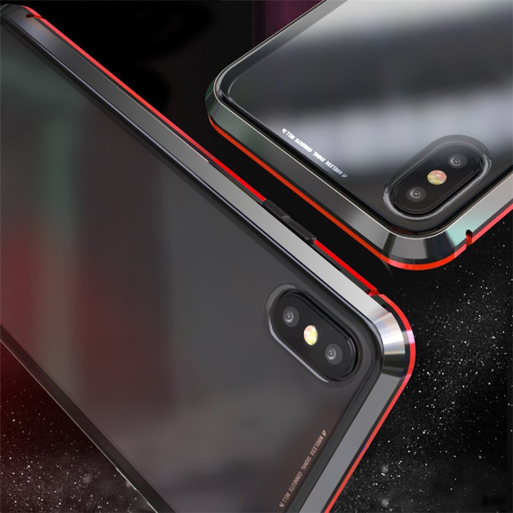 Étui En Verre De Protection D'adsorption Magnétique De 360 degrés Pour Iphone XS Max 6,5 Pouces - Rouge / Noir-3