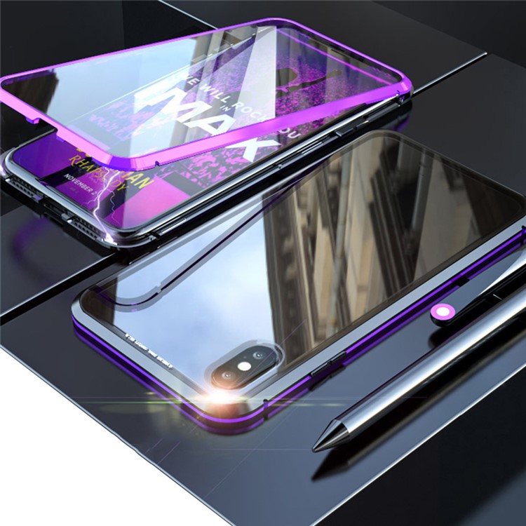 Couverture En Verre De Protection D'adsorption Magnétique De 360 degrés Pour L'iphone XS Maximum 6,5 Pouces - Violet / Noir-1