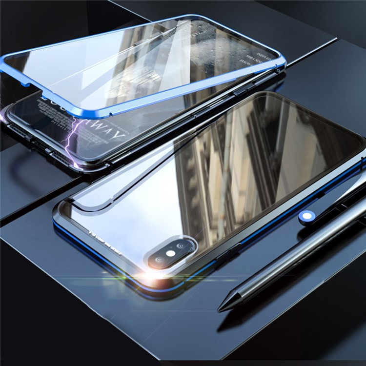 Coque En Verre De Protection D'adsorption Magnétique De 360 degrés Pour Iphone XS Max - Bleu / Noir-1