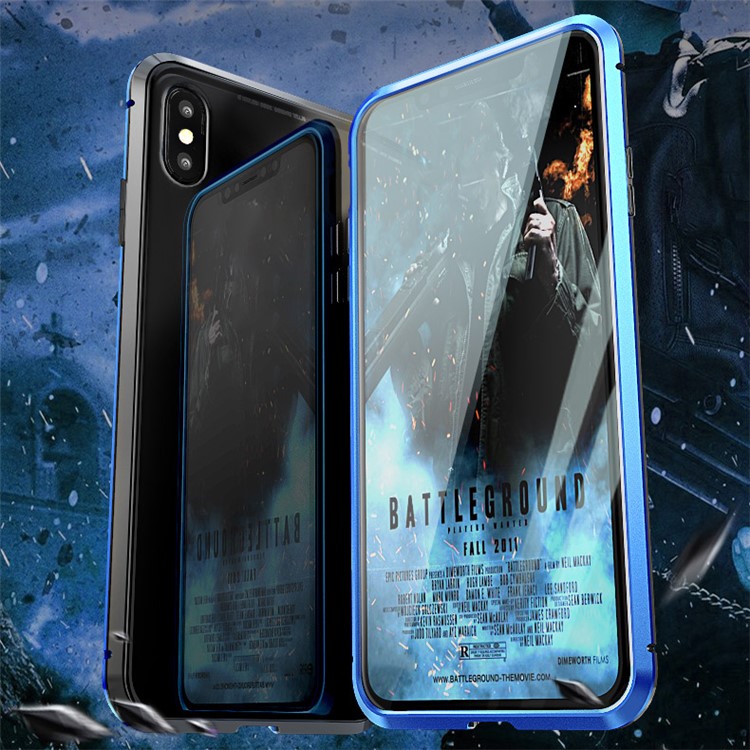 Coque En Verre De Protection D'adsorption Magnétique De 360 degrés Pour Iphone XS Max - Bleu / Noir-2