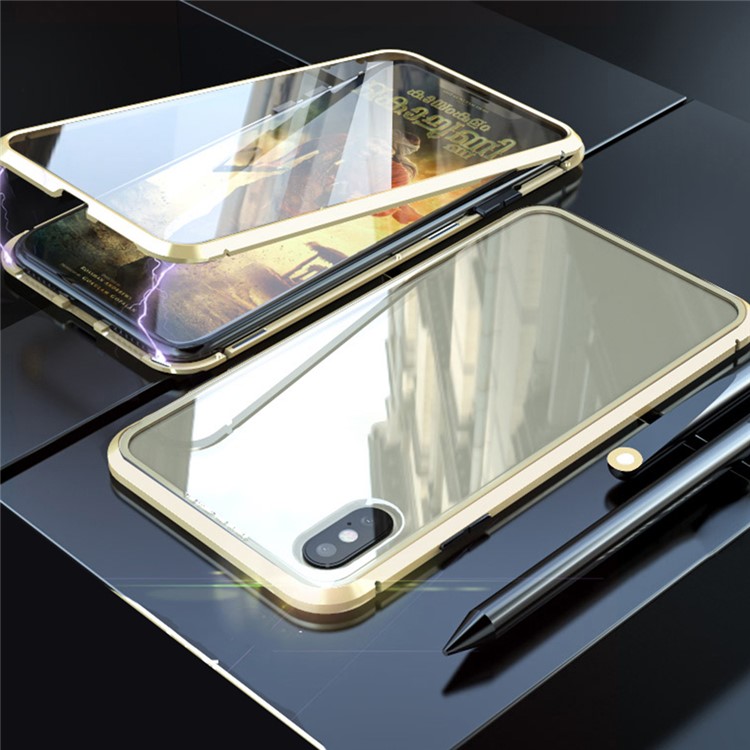 Escudo De Vidro Do Telefone Da Adsorção Magnética Da Proteção De 360 graus Para O Iphone XS Máximo 6,5 Polegadas - Ouro-1