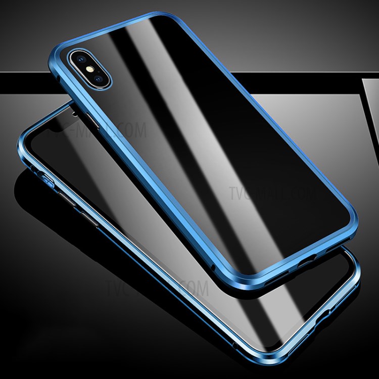 Cas De Protection D'adsorption Magnétique De 360 degrés De Verre Pour Iphone XS Max 6,5 Pouce - Bleu-1