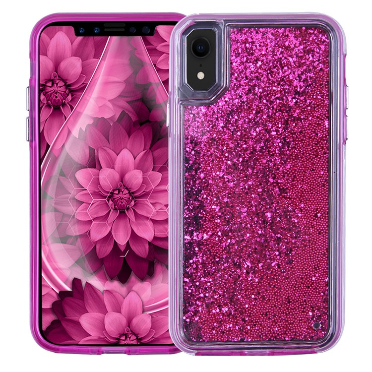 For iPhone XR 6.1 inch Dynamic Liquid Glitter Powder PC TPU Protective Case - Rose-1