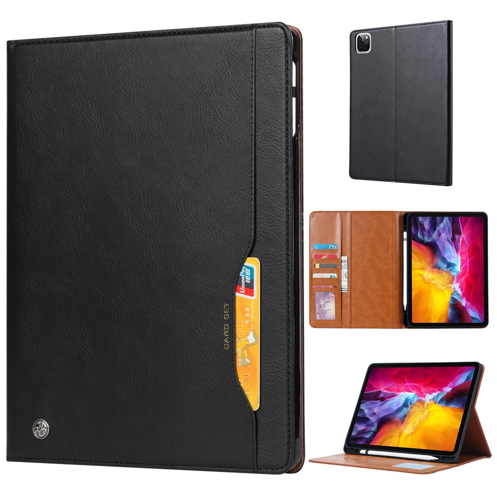 PU Leather Protection Flip Case with Card Slots for iPad Pro 12.9-inch (2018) - Black-1