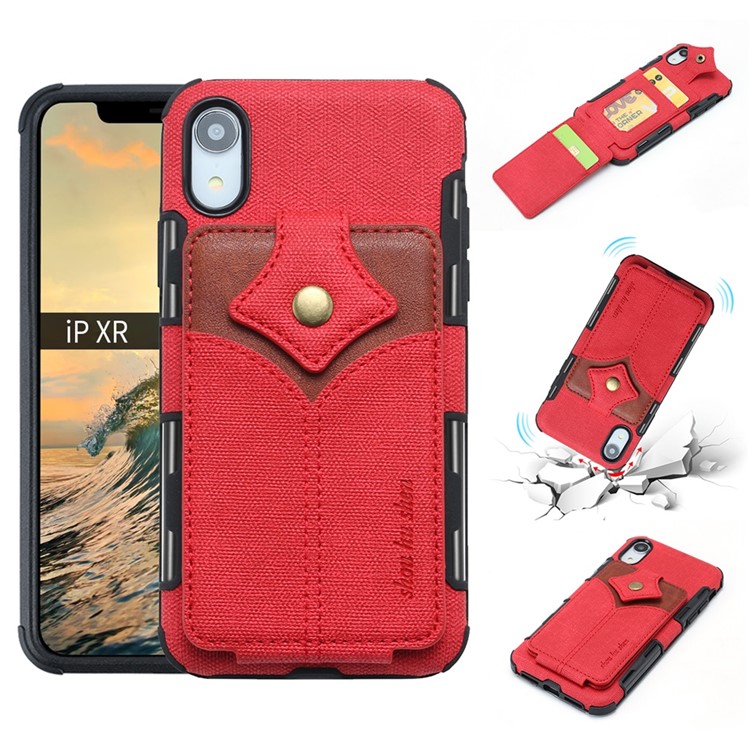 

SHOUHUSHEN Слоты Для Карт С Пряжкой В ​​виде Клена Кожаный Чехол Для ПК Для Iphone XR 6.1 Дюймов - Красный, iPhone XR