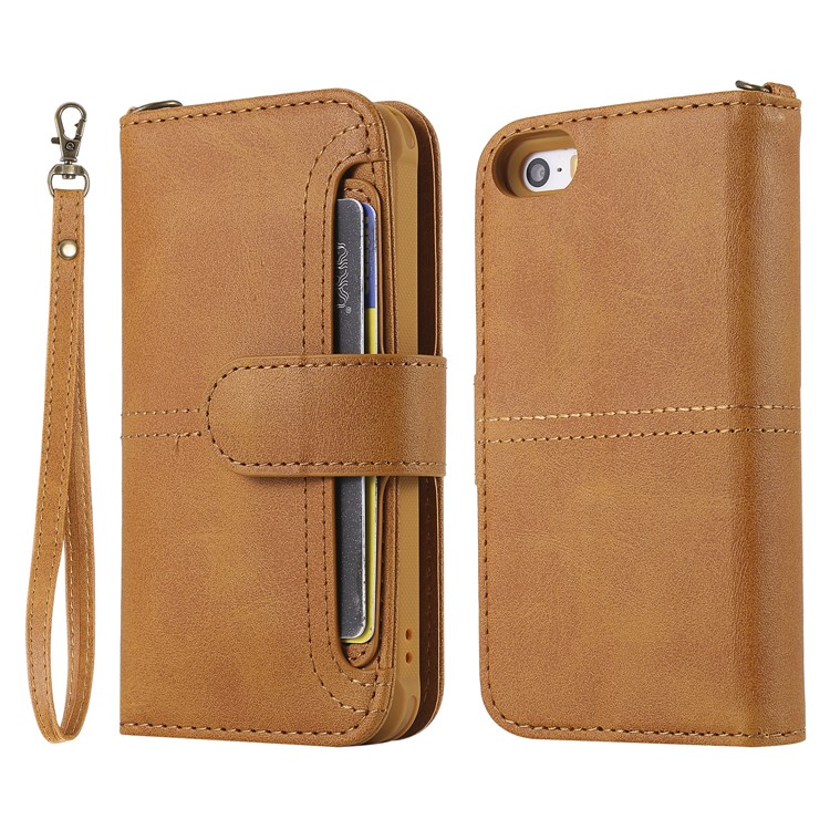 

For iPhone SE / 5S / 5 Magnetic Detachable 2-in-1 Stand Leather Case with Wallet - Brown, iPhone 5s