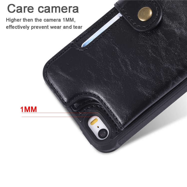 For iPhone SE/5s/5 PU Leather Coated TPU Case Wallet Kickstand Cover - Black-9