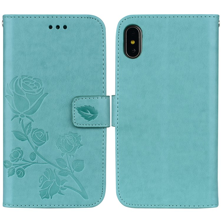 

Imprinted Rose Flower Pattern Leather Wallet Mobile Phone Case for iPhone XS 5.8 inch - Blue, iPhone Xs