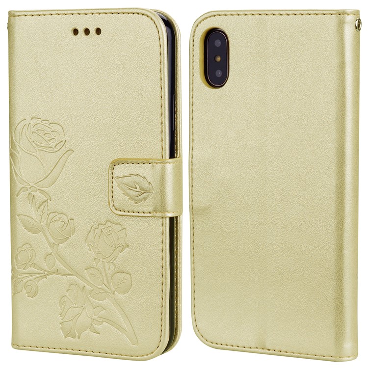 

Кожаный Кошелек С Изображением Цветка Розы Для IPhone XS Max 6,5 Дюйма - Золото, iPhone XS Max 6.5 inch
