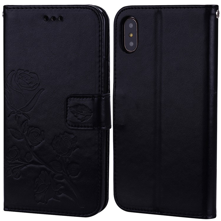 

Кожаный Кошелек С Рисунком Из Розового Цветка Для IPhone XS Max 6,5 Дюймов - Черный, iPhone XS Max 6.5 inch