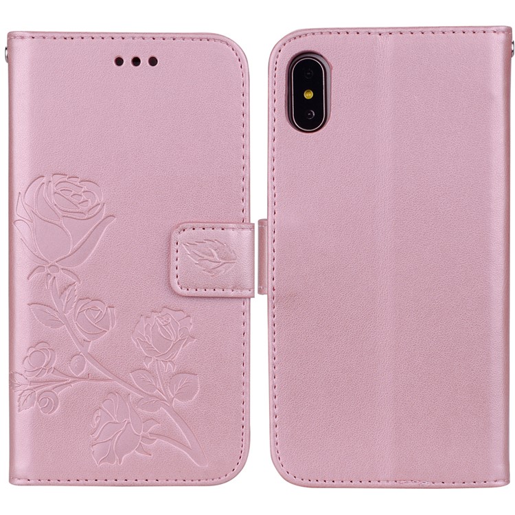 

Imprinted Rose Flower Pattern Leather Wallet Casing for iPhone XS Max 6.5 inch - Pink, iPhone XS Max 6.5 inch