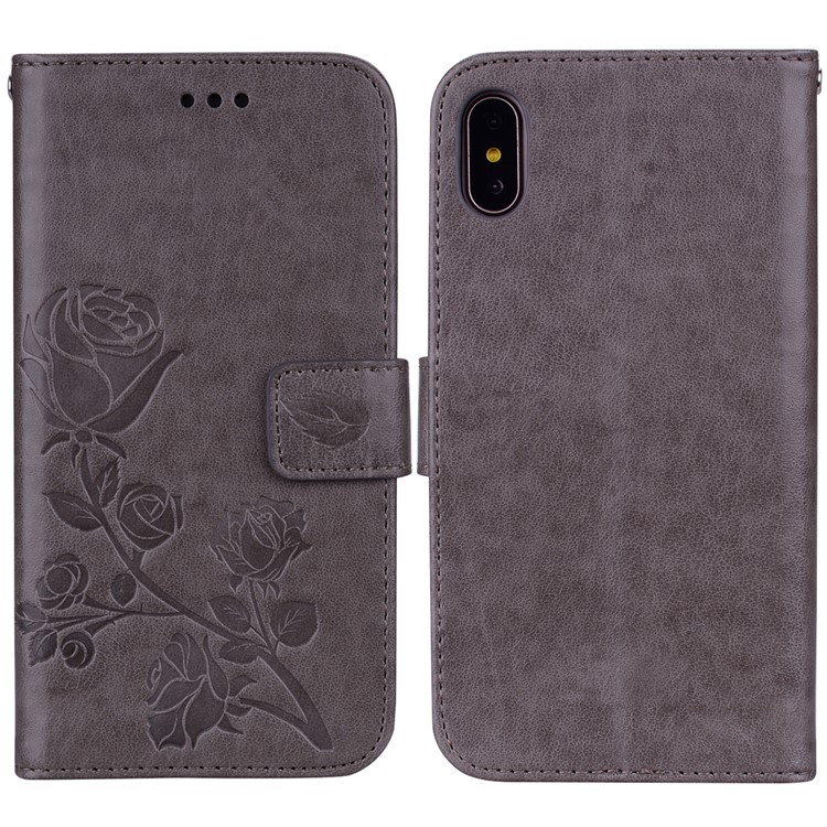 

Отпечатано Роза Цветок Узор Кожаный Чехол Кошелек Сотовый Телефон Для Iphone XS Макс 6,5 Дюйма - Серый, iPhone XS Max 6.5 inch