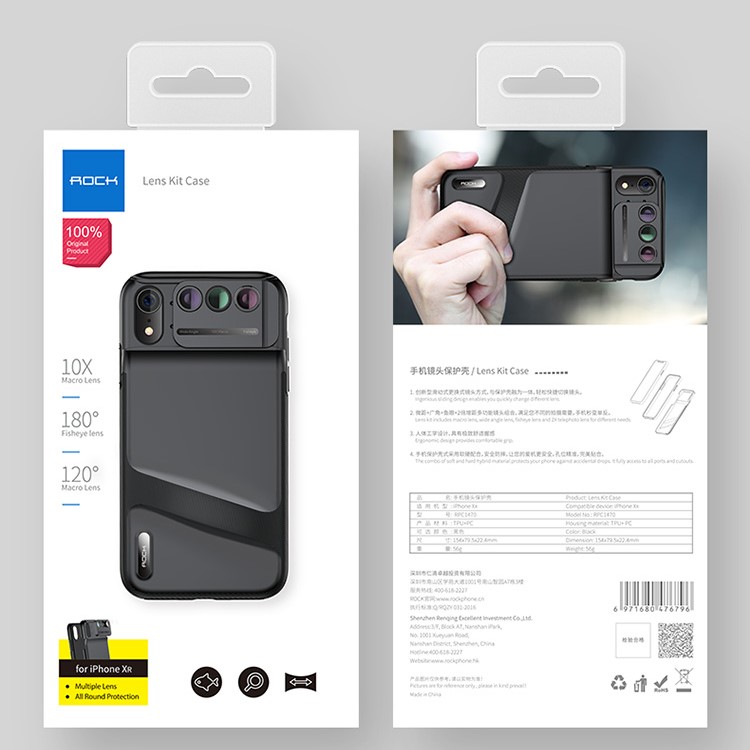ROCHA Lindo 3 Lente Kit PC TPU Híbrido Telefone Case Para Iphone XR De 6,1 Polegadas - Preto-8