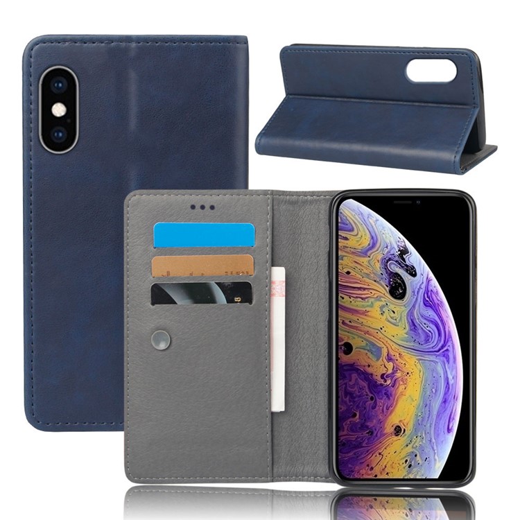 

Crazy Horse Leather Flip Mobile Phone Case with Suction Cup for iPhone XS Max 6.5 inch - Blue, iPhone XS Max 6.5 inch