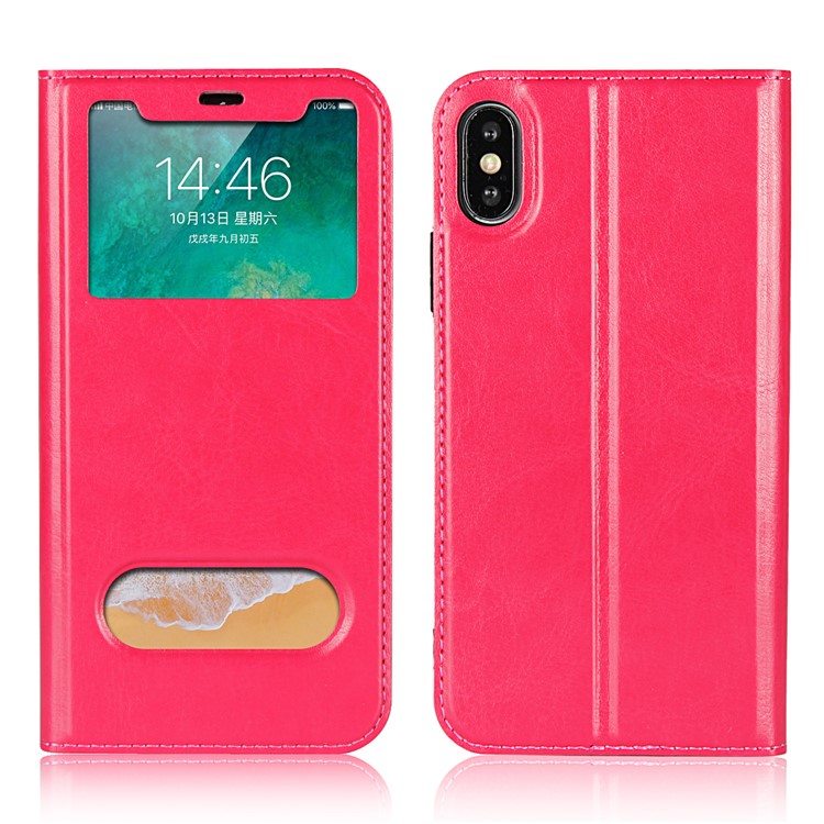 

Двойной Вид Из Окна Сумасшедшая Лошадь Текстура PU Кожаный Чехол Для Iphone XS 5,8 Дюйма - Роза, iPhone XS 5.8 inch