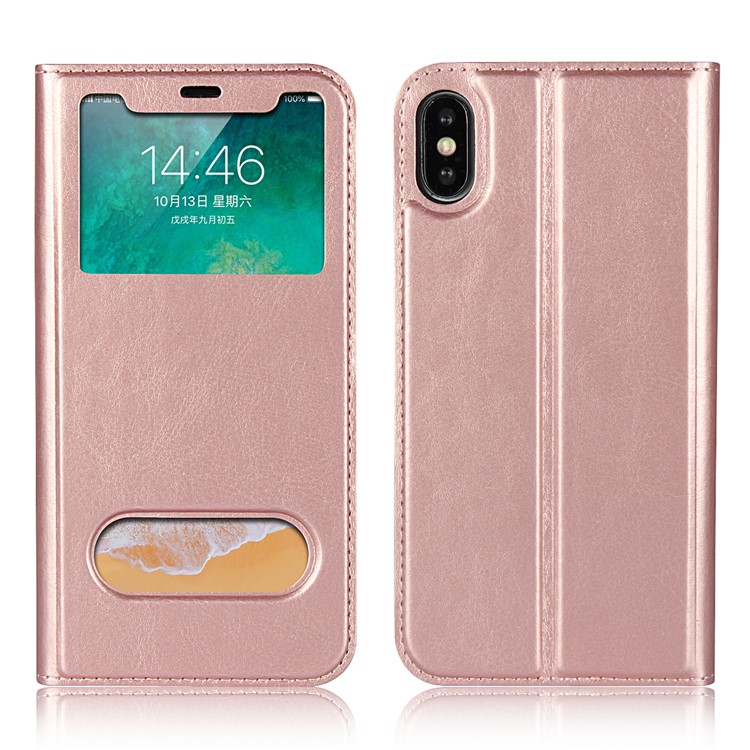 

Dual View Window Crazy Horse Texture PU Leather Shell for iPhone XS 5.8 inch - Rose Gold, iPhone XS 5.8 inch
