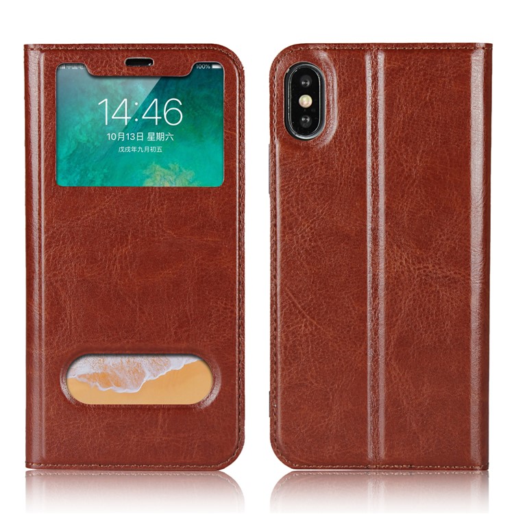 

Dual View Window Crazy Horse Texture PU Leather Casing for iPhone XS 5.8 inch - Brown, iPhone XS 5.8 inch