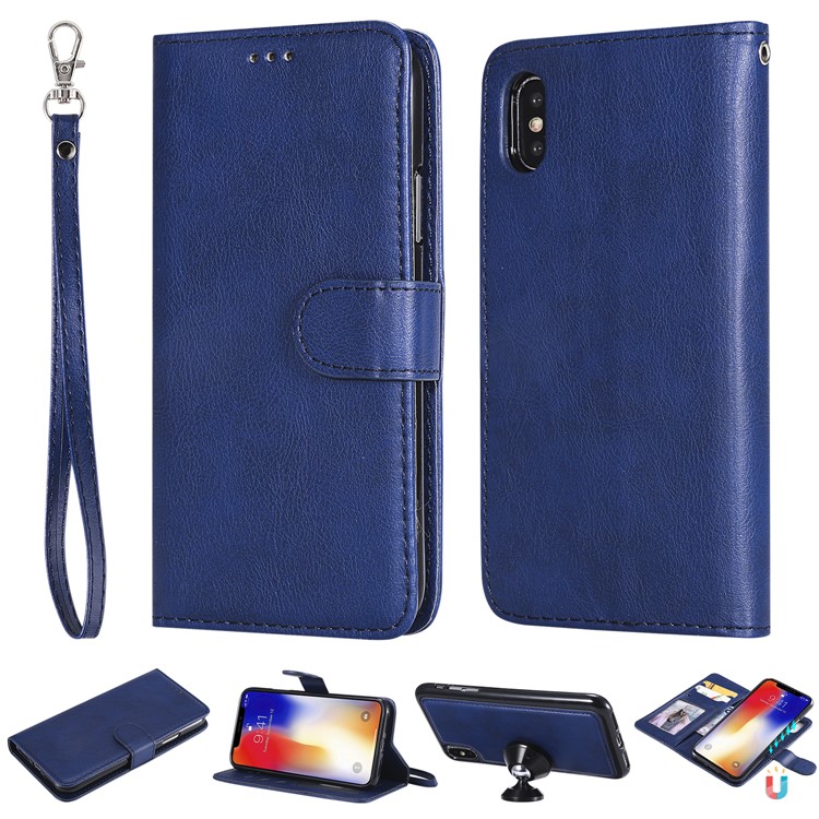 Embalagem De Couro 2-em-1 Destacável Magnética Do Plutônio Para O Iphone XS / X 5,8 Polegadas - Azul-1