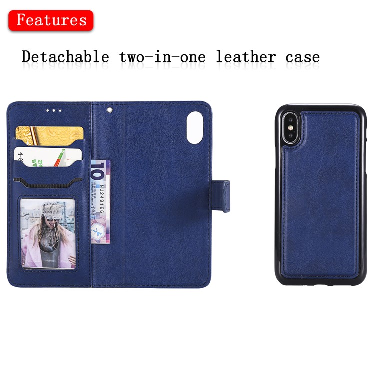 Embalagem De Couro 2-em-1 Destacável Magnética Do Plutônio Para O Iphone XS / X 5,8 Polegadas - Azul-4