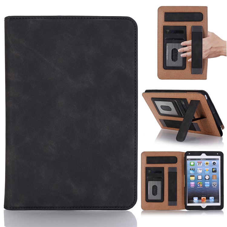 Estilo Retro Proteção De Couro PU Caso Inteligente Com Slots Para Cartões E Suporte Para Ipad Mini 4 / 3 / 2 / 1 - Preto-1