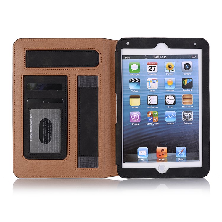 Estilo Retro Proteção De Couro PU Caso Inteligente Com Slots Para Cartões E Suporte Para Ipad Mini 4 / 3 / 2 / 1 - Preto-3