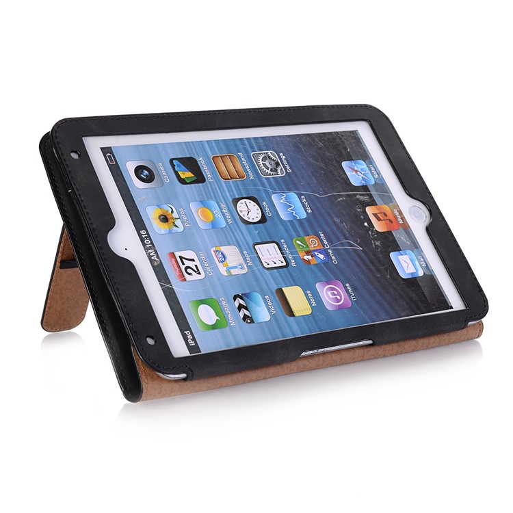 Estilo Retro Proteção De Couro PU Caso Inteligente Com Slots Para Cartões E Suporte Para Ipad Mini 4 / 3 / 2 / 1 - Preto-6