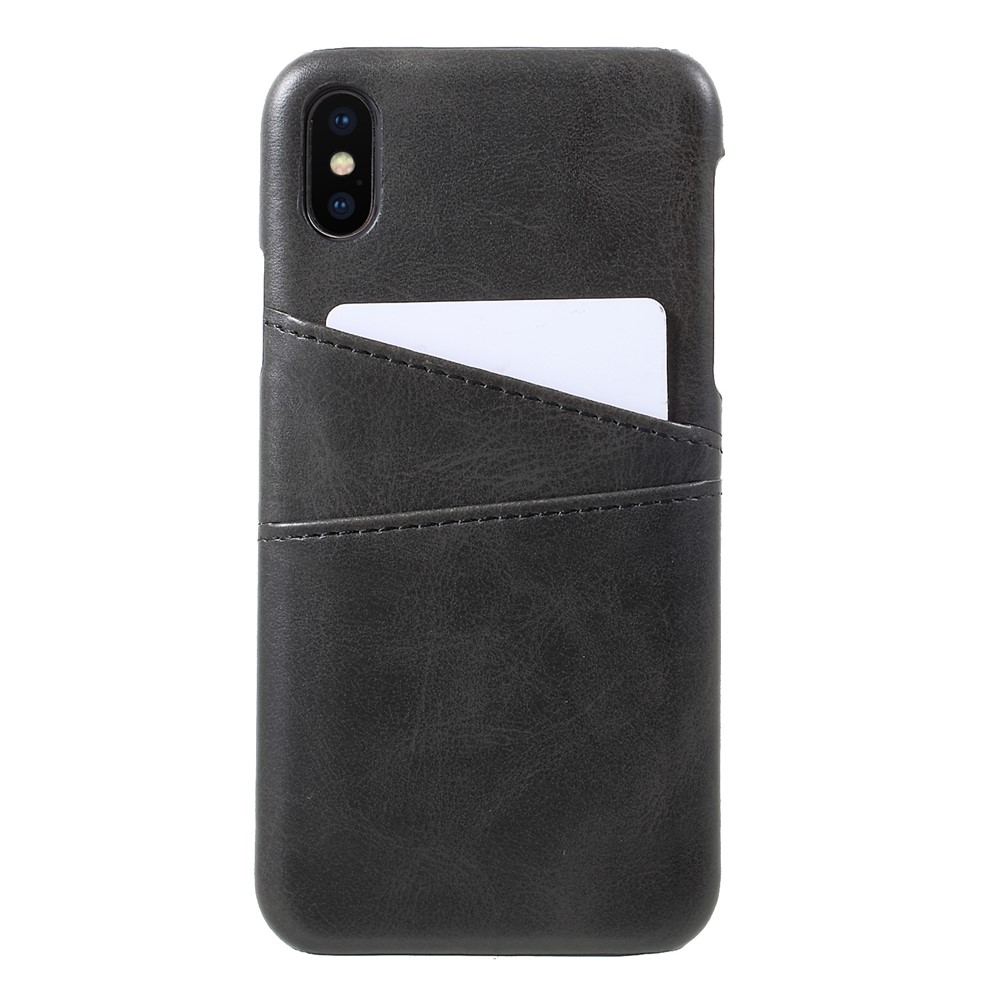 Double Card Slots PU Leather Coated PC Case Phone Accessory for iPhone XS / X 5.8 inch - Black