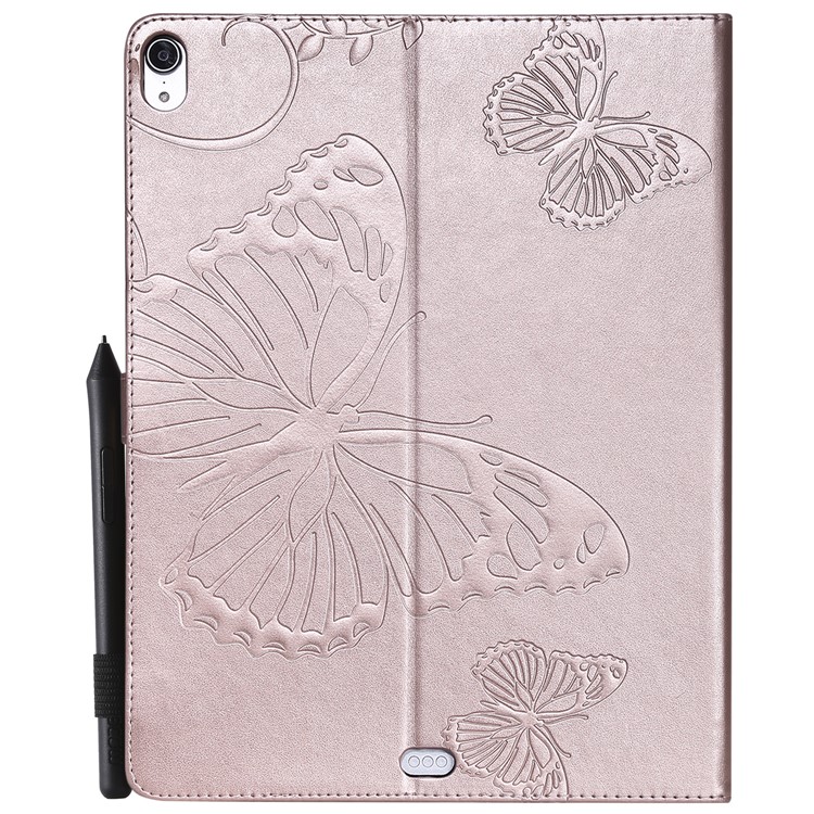 For iPad Pro 12.9-inch (2018) Imprint Butterfly Stand Leather Phone Casing - Rose Gold-2