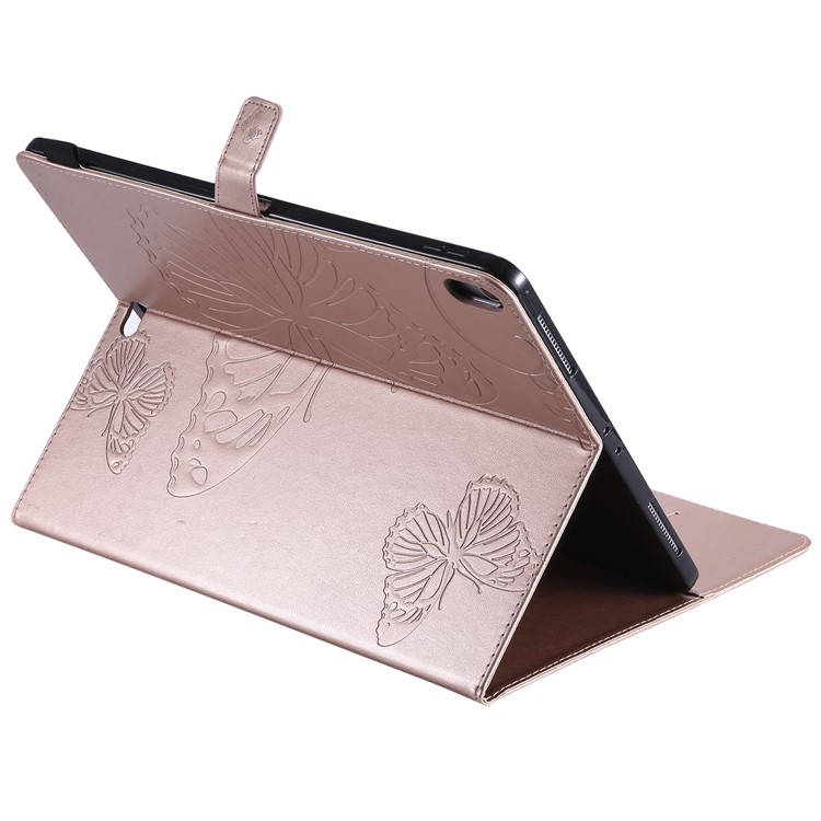 For iPad Pro 12.9-inch (2018) Imprint Butterfly Stand Leather Phone Casing - Rose Gold-4