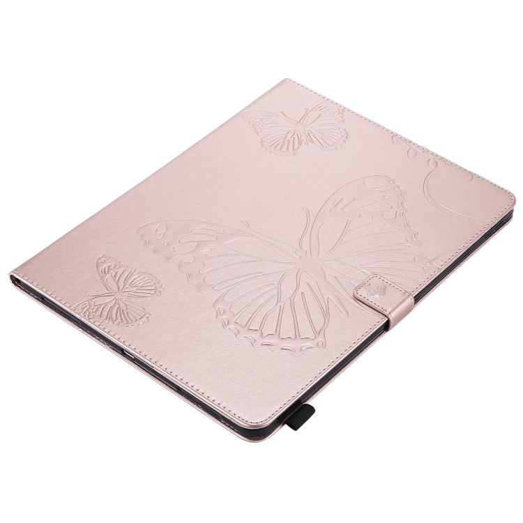 For iPad Pro 12.9-inch (2018) Imprint Butterfly Stand Leather Phone Casing - Rose Gold-5