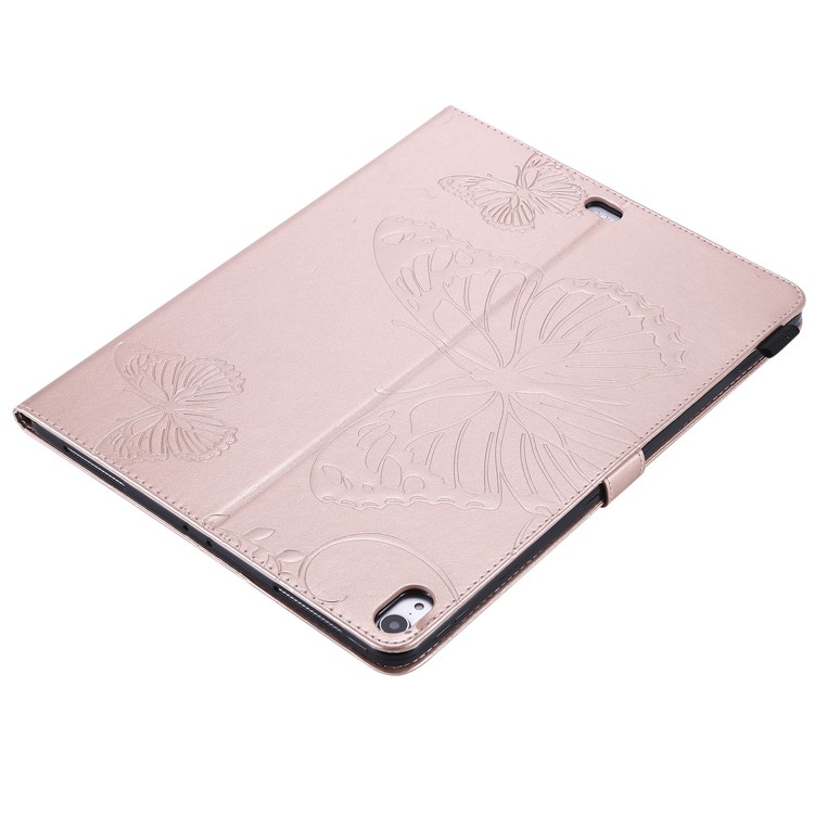 For iPad Pro 12.9-inch (2018) Imprint Butterfly Stand Leather Phone Casing - Rose Gold-6