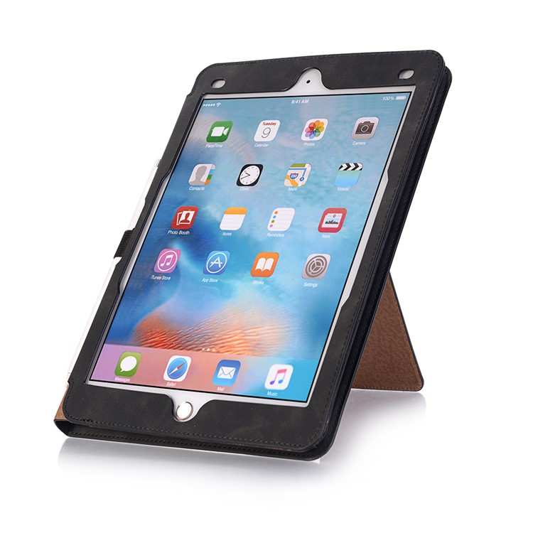 Retro Style PU Leather Smart Case for iPad 9.7-inch (2018) / 9.7-inch (2017) / Air 2 / Air - Black-12
