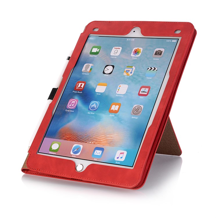 Retro Style PU Leather Smart Cover for iPad 9.7-inch (2018) / 9.7-inch (2017) / Air 2 / Air - Red-8