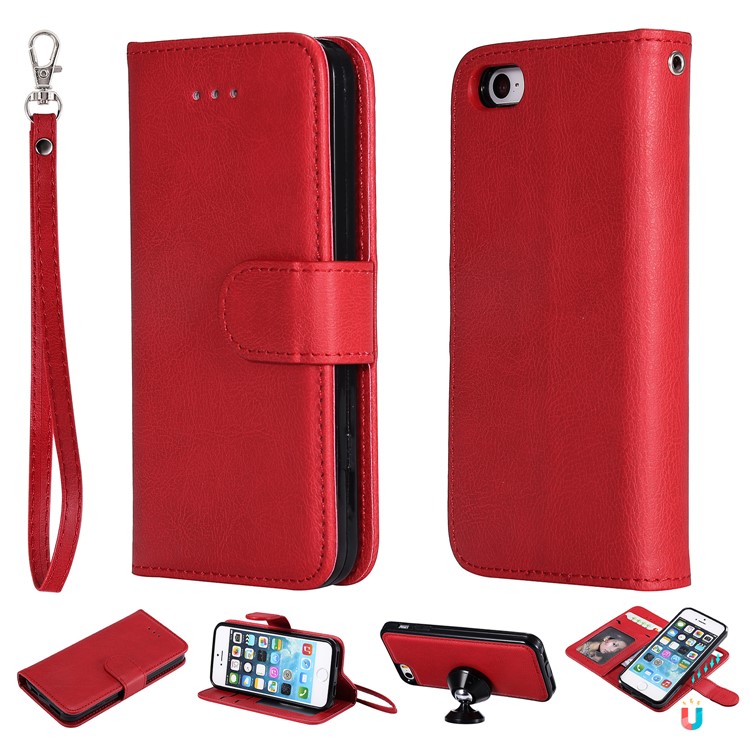 

Magnetic Detachable 2-in-1 Wallet Leather Stand Case Cover for iPhone SE/5s/5 - Red, iPhone SE