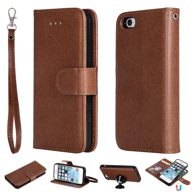 

Magnetic Detachable 2-in-1 Wallet Leather Cover with Stand for iPhone SE/5s/5 - Brown, iPhone SE