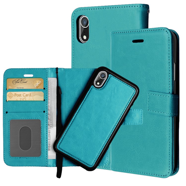 

Detachable 2 in 1 Leather Wallet Stand Cellphone Cover for iPhone XR 6.1 inch - Cyan, iPhone XR