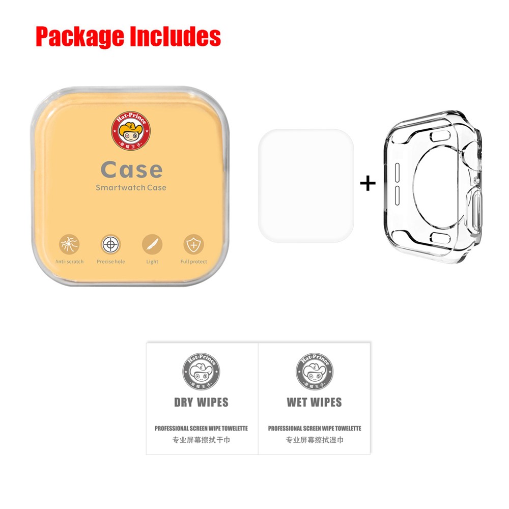 Chapeau Prince Pour Apple Watch Series 5 4 40mm Cadre Soft TPU Cover + 3D Pet Curved Curved Clear Screen Protector