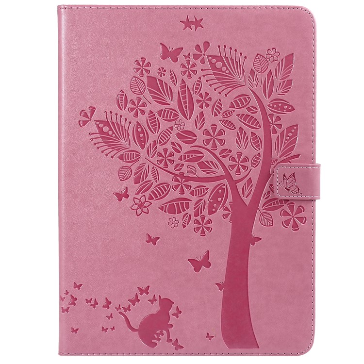 

For iPad Pro 11-inch (2018) [Imprint Cat and Tree] Leather Flip Stand Cover - Pink, iPad Pro 11-inch (2018)