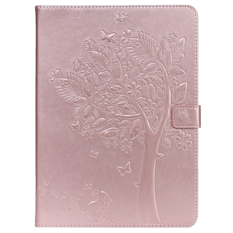 

For iPad Pro 11-inch (2018) [Imprint Cat and Tree] Leather Flip Wallet Case - Rose Gold, iPad Pro 11-inch (2018)