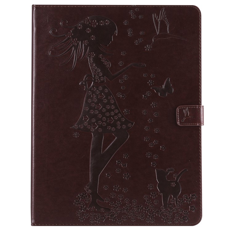 

[Imprint Girl and Cat] Leather Case Accessory for iPad Pro 12.9-inch (2018) - Brown, iPad Pro 12.9 (2018)