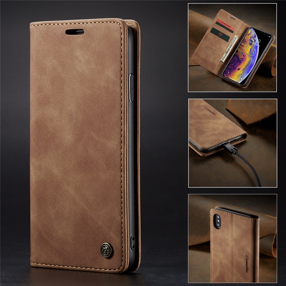 CASEME 013 Series for iPhone XS/X 5.8 inch Retro Flip Leather Mobile Case [Auto-absorbed] [Wallet Stand] - Khaki