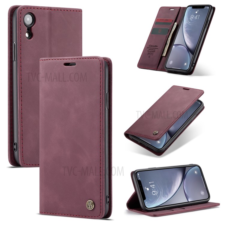 CASEME PU Leather Magnetic Flap Case for iPhone XR 6.1 inch - Wine Red-12