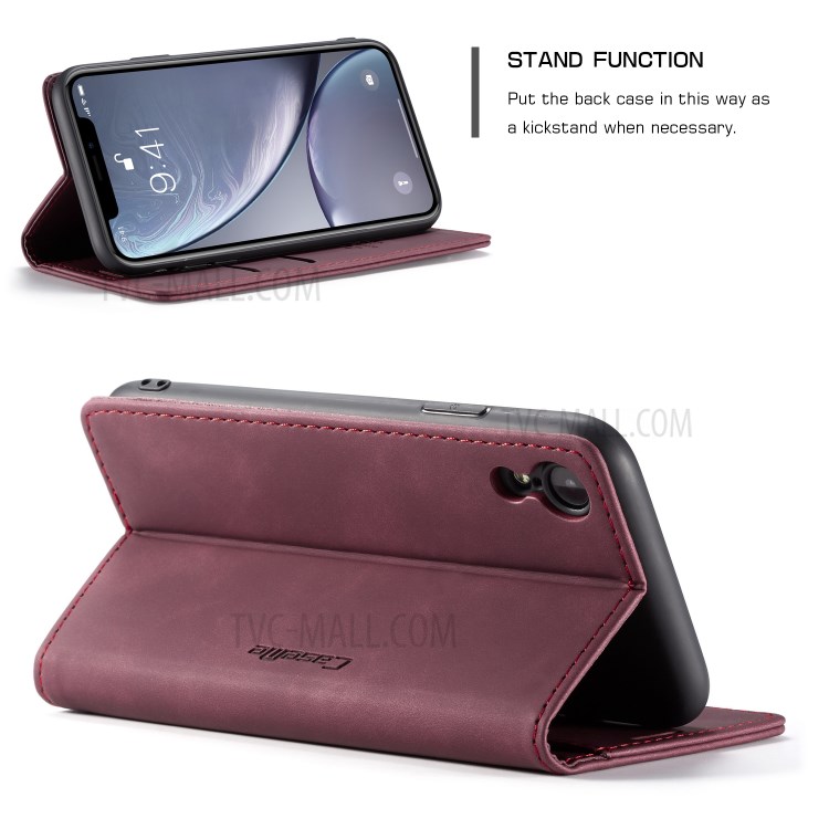 CASEME PU Leather Magnetic Flap Case for iPhone XR 6.1 inch - Wine Red-15