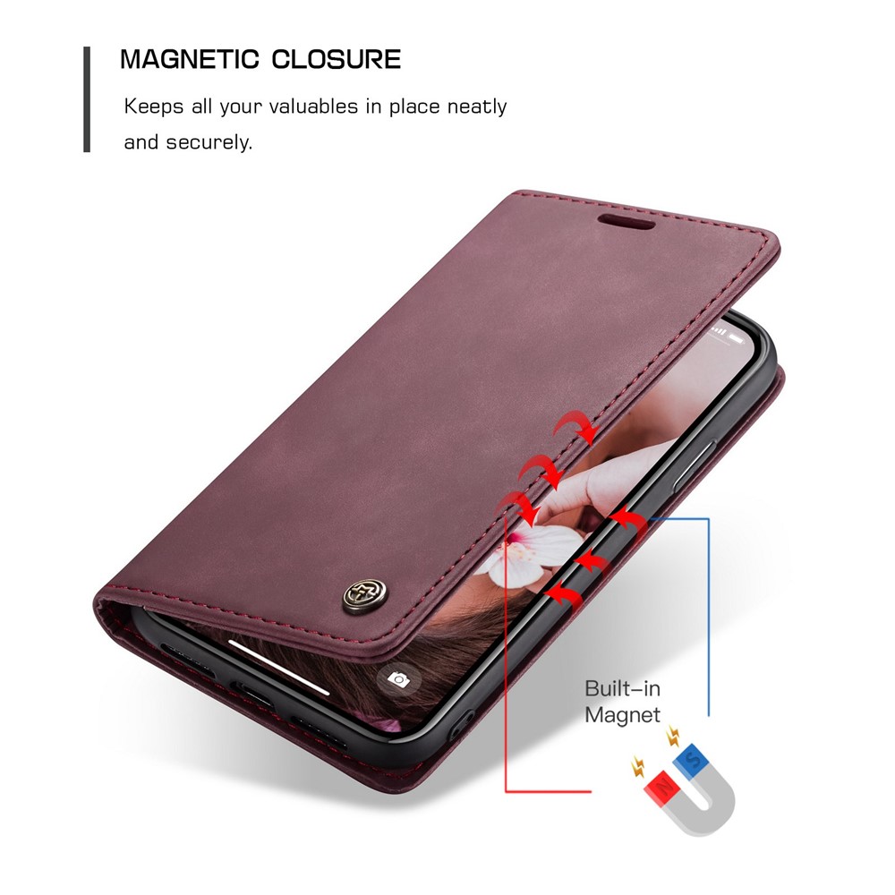 CASEME PU Leather Magnetic Flap Case for iPhone XR 6.1 inch - Wine Red-5