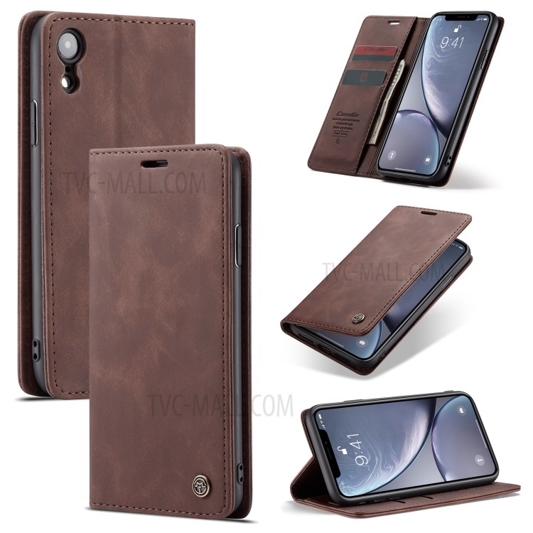 Cubierta Magnética De Cuero De La Cartera De La PU De CASEME Para El Iphone XR 6,1 Pulgadas - Café-13