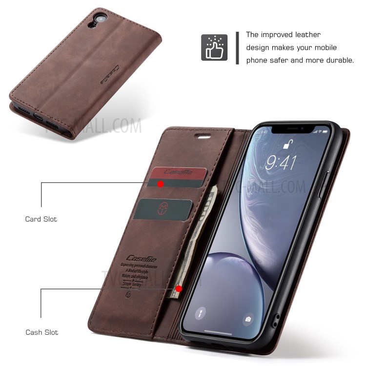 Cubierta Magnética De Cuero De La Cartera De La PU De CASEME Para El Iphone XR 6,1 Pulgadas - Café-14
