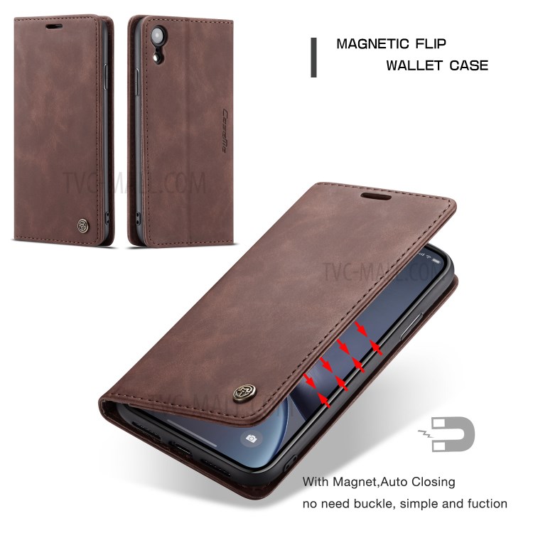 Cubierta Magnética De Cuero De La Cartera De La PU De CASEME Para El Iphone XR 6,1 Pulgadas - Café-15