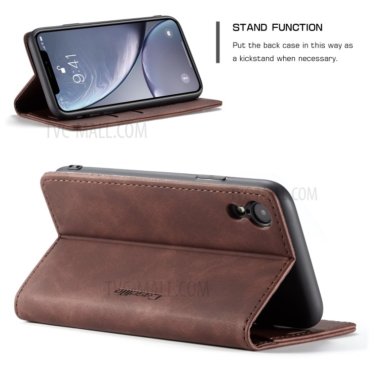 Cubierta Magnética De Cuero De La Cartera De La PU De CASEME Para El Iphone XR 6,1 Pulgadas - Café-16